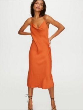 Aritzia Wilfred Orange Satin Slip Dress size XS